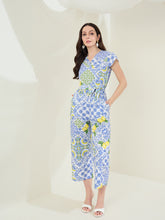 Women's Blue Rayon Porcelain Printed Jumpsuit